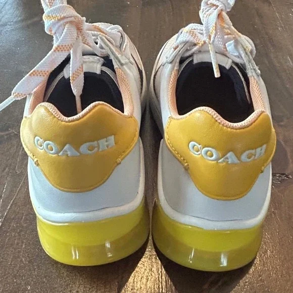 Coach Citysole Court Low Top Leather Suede Sneakers White Yellow Black Shoes 6.5 - Picture 7 of 10